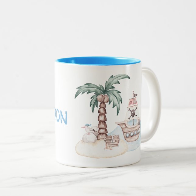 Tasse 2 Couleurs Thème Pirate illustré mignon avec nom personnalisé (Devant droit)