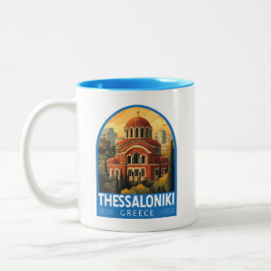 Tasse 2 Couleurs Thessalonique Grèce Agios Pavlos Voyage Art Rétro