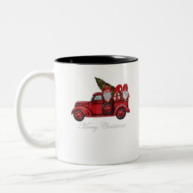Tasse 2 Couleurs Three Gnomes dans Red Truck With Merry Christmas T (Gauche)