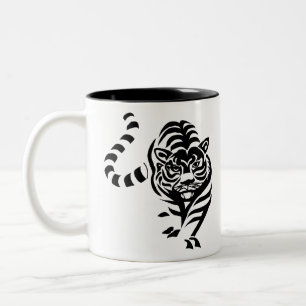 Tasse 2 Couleurs Tiger Chat Big Black White Stripes Prowl Marche