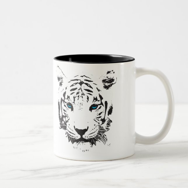Tasse 2 Couleurs Tigre blanc avec des yeux bleus (Droit)
