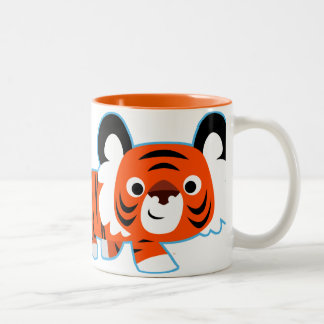 Tasse 2 Couleurs Tigre de caricature mignonne sur la boue d'arrosag