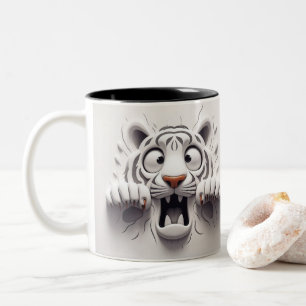 Tasse 2 Couleurs Tigres blancs effrayés 3D Animaux amusants