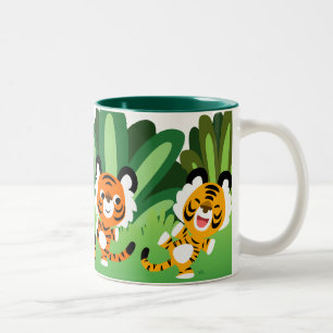 Tasse 2 Couleurs Tigres mignons de bande dessinée dansant dans la