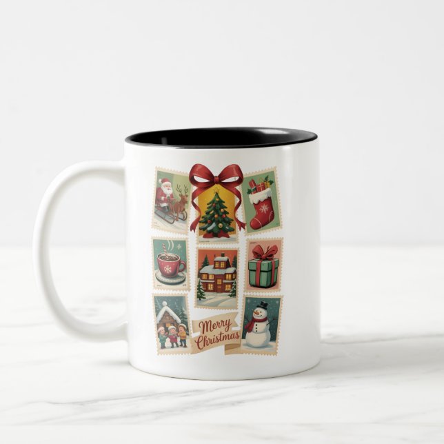 Tasse 2 Couleurs Timbre de Noël Timbre-poste de vacances Rétro Père (Gauche)