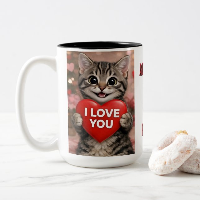 Tasse 2 Couleurs Tinsel le chaton de Noël (Avec donut)