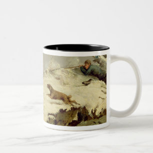 Tasse 2 Couleurs Tir de canard en hiver (huile sur la toile)