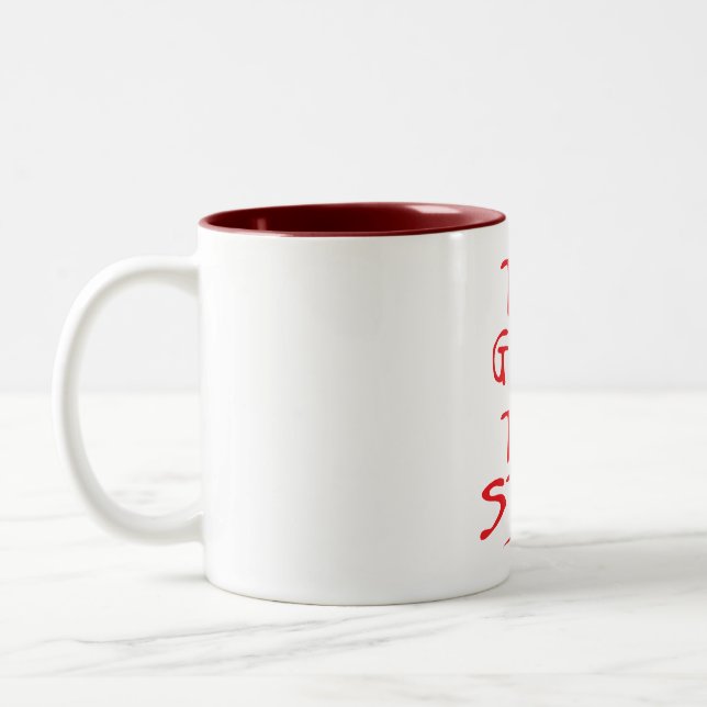 Tasse 2 Couleurs too good too stupid citation (Gauche)