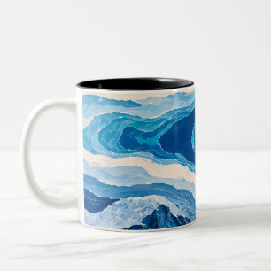 Tasse 2 Couleurs Topographie abstraite de glacier M bleu et or deux