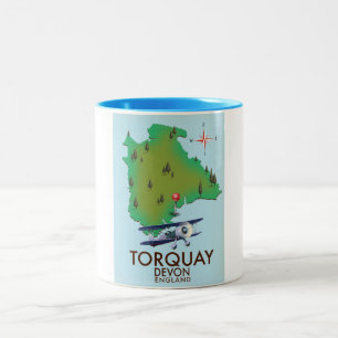 Tasse 2 Couleurs Torquay Devon carte ancienne affiche d'art.