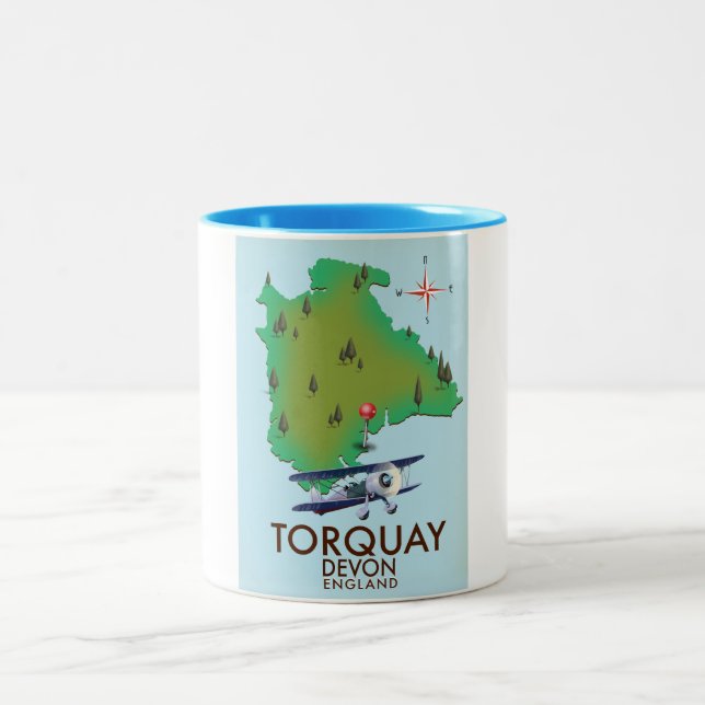 Tasse 2 Couleurs Torquay Devon carte ancienne affiche d'art. (Centre)