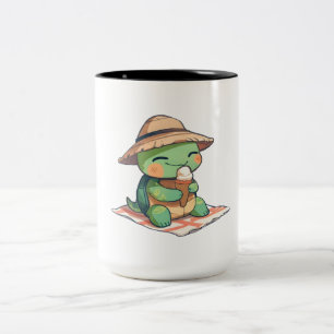 Tasse 2 Couleurs Tortue Chibi Mignonne avec Chapeau de Paille Mange