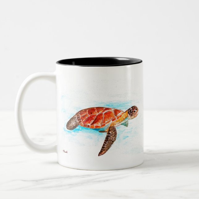 Tasse 2 Couleurs Tortue de mer animal aquarelle océan tropical (Gauche)