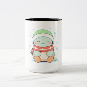 Tasse 2 Couleurs Tortue d'hiver Cozy avec Dessin Kawaii Écharpe
