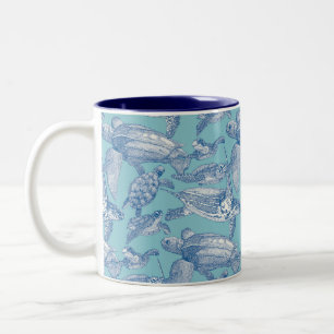Tasse 2 Couleurs tortues de mer bleu cobalt ciel