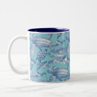 Tasse 2 Couleurs tortues de mer bleu cobalt ciel