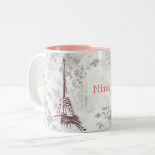 Tasse 2 Couleurs Tour Eiffel contre l'arrière - plan des orchidées
