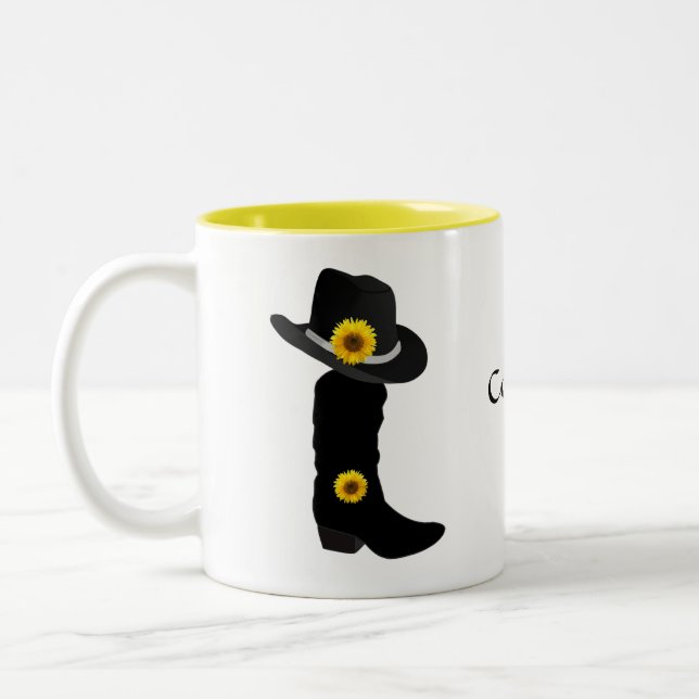 Tasse 2 Couleurs Tournesol, Casquette noir cowgirl et coff à deux t (Gauche)