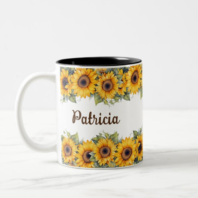 Tasse 2 Couleurs Tournesol moderne | Design floral jaune vif (Gauche)