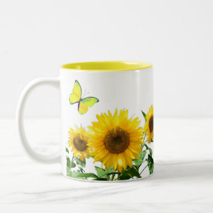 Tasse 2 Couleurs Tournsoleils Jaune Clair et Papillon