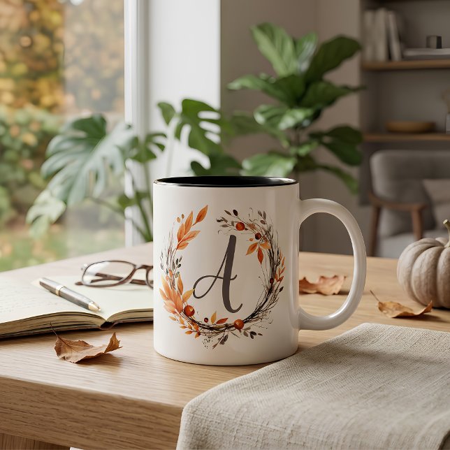 Tasse 2 Couleurs Tout Monogramme Lettre Moderne Bohème Feuillage (Créateur téléchargé)