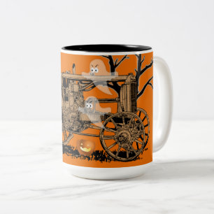 TASSE 2 COULEURS TRACTEUR AGRICOLE ANTIQUE HALLOWEEN GHOST FERME CI