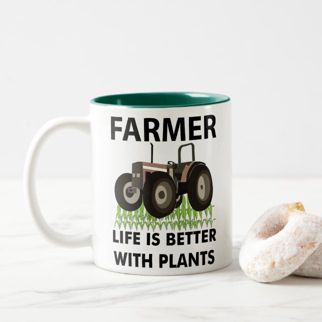 Tasse 2 Couleurs Tracteur agricole champ agriculteur  (Avec donut)