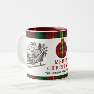 Tasse 2 Couleurs Traîneau de Noël vintage avec cadeaux et carreaux