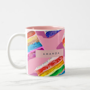 Tasse 2 Couleurs Tranche de gâteau arc-en-ciel coloré personnalisé