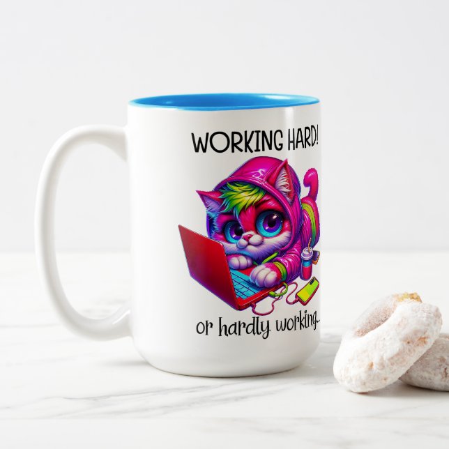 Tasse 2 Couleurs Travaillez dur  (Avec donut)