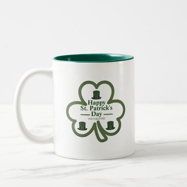 Tasse 2 Couleurs Trèfle chanceux vert Script St. Patrick's Day (Gauche)