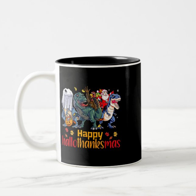 Tasse 2 Couleurs TRex Halloween Noël Thanksgiving Happy Hallot (Gauche)