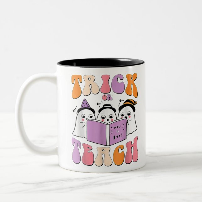 Tasse 2 Couleurs Tri Ou Enseigner Ghost Retro Halloween Super Teach (Gauche)