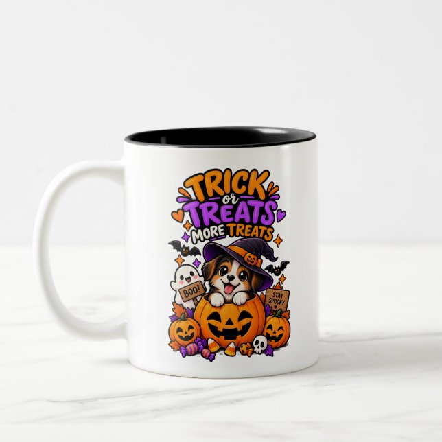 Tasse 2 Couleurs Tricks ou Traitements Plus de Traitements Chiot Ha (Gauche)