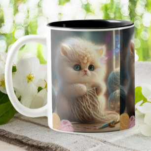 Tasse 2 Couleurs Tricot de chat mignon avec Fil