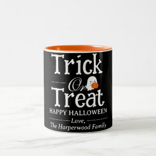 Tasse 2 Couleurs Tricoter ou traiter famille Halloween Éffrayante