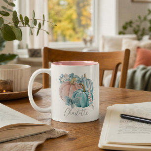 Tasse 2 Couleurs Trio de citrouilles pastel personnalisé automne