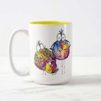 Tasse 2 Couleurs Trois Beaux Oiseaux Bleus Et Colorés