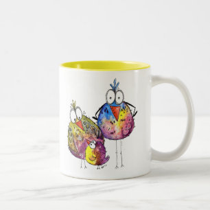 Tasse 2 Couleurs Trois Beaux Oiseaux Bleus Et Colorés