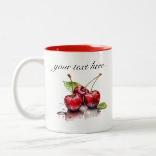 Tasse 2 Couleurs trois cerises juteuses rouges en aquarelle