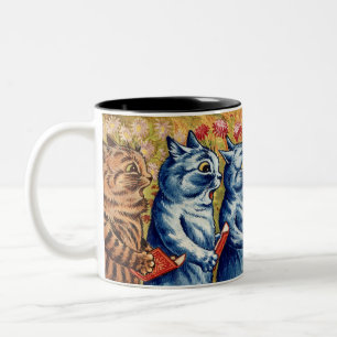 Tasse 2 Couleurs Trois chats chantent. Gouache par Louis Wain, 1925