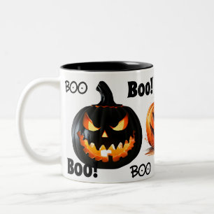 Tasse 2 Couleurs Trois citrouilles noir et orange Boo