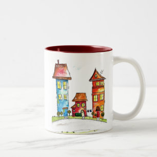 Tasse 2 Couleurs Trois Mignonnes Maisons Whimsques