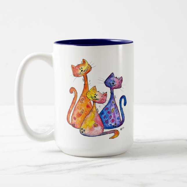 Tasse 2 Couleurs Trois mignons chats Whimsical (Gauche)