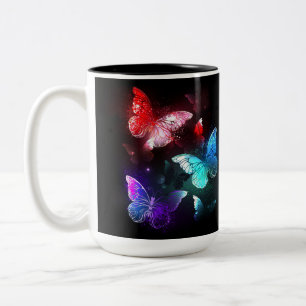 Tasse 2 Couleurs Trois papillons lumineux sur fond de nuit