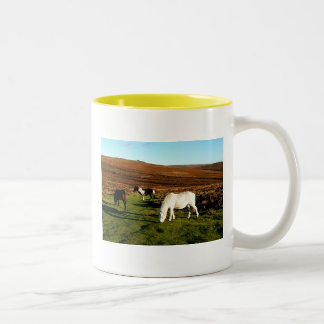 Tasse 2 Couleurs Trois poneys sur Dartmoor (Droit)
