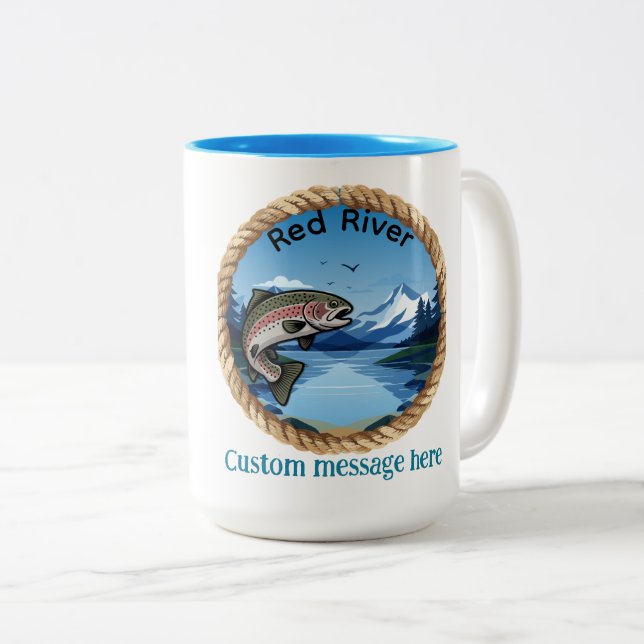 Tasse 2 Couleurs Trophy Rainbow Trout Mountain Fishing (Devant droit)