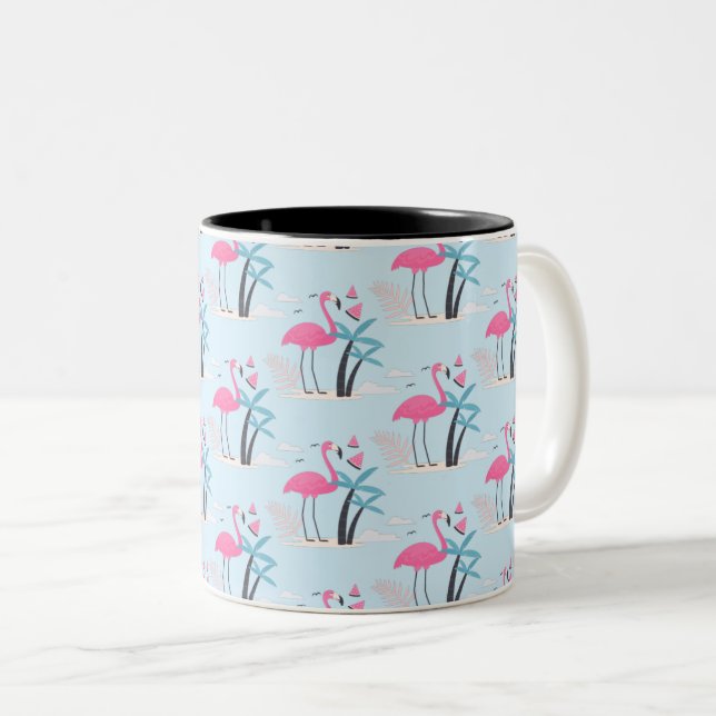Tasse 2 Couleurs Tropical Cute drôle d'aquarelle flamingo (Devant droit)