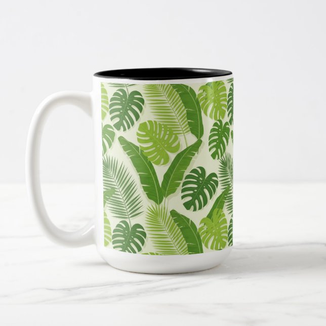 Tasse 2 Couleurs Tropical Leaves & Monstera Seamless Pattern (Gauche)