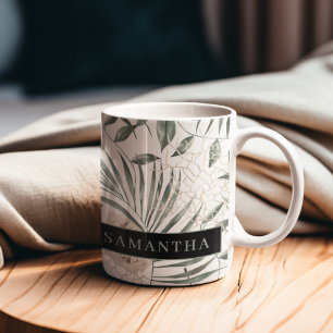 Tasse 2 Couleurs Tropical Watercolor Leaves & Flowers Pattern